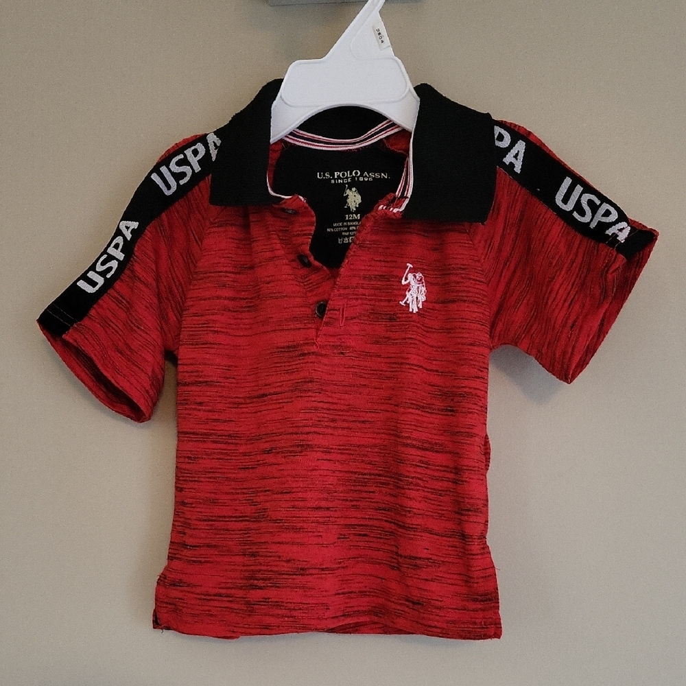 U.S. Polo Assn. red heathered polo with black collar